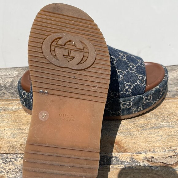 Gucci Women's Angelina Denim Blue Platform Sandals Size 37 - Picture 4 of 9